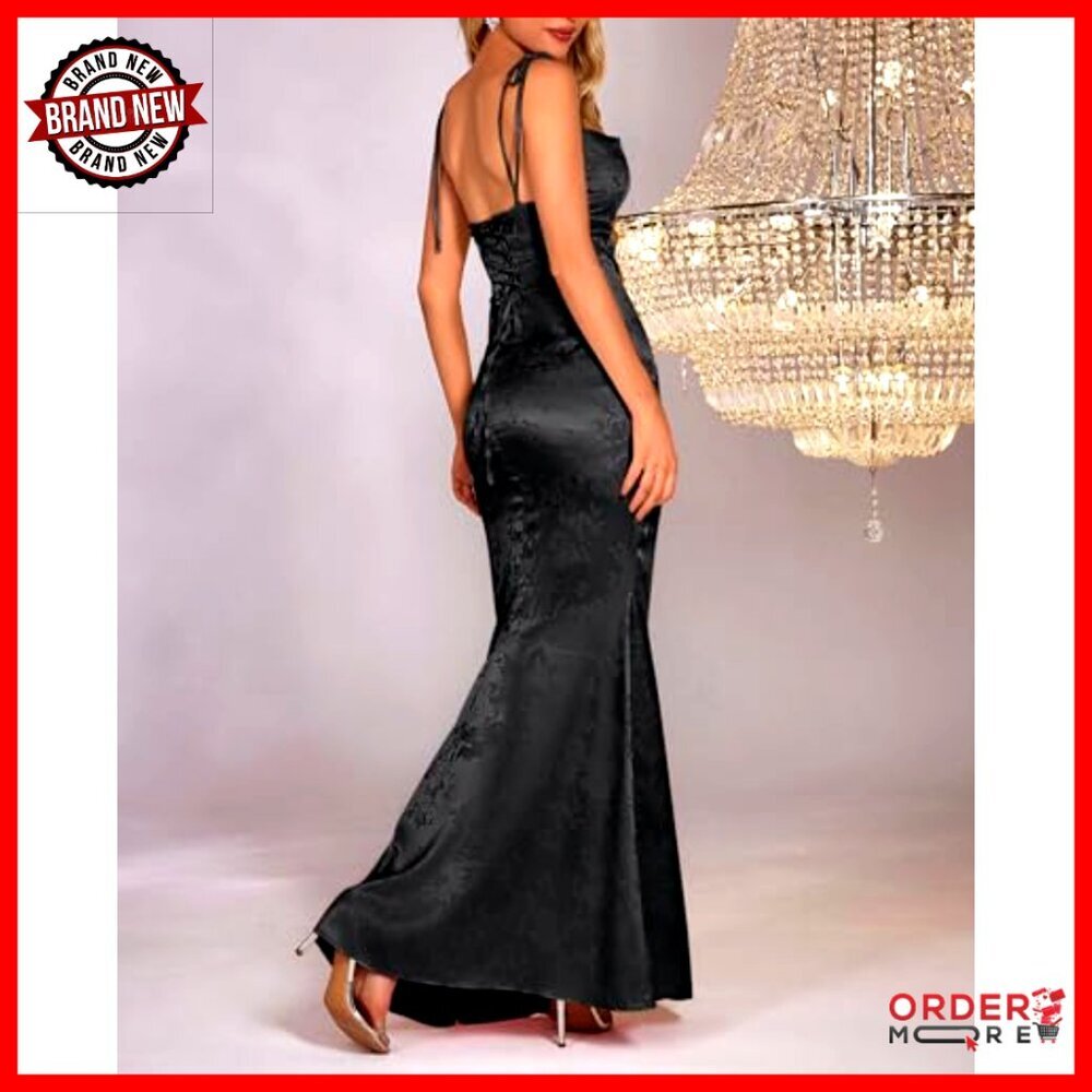 Satin Bodycon Maxi Dress Elegant Formal Cowl Neck Evening Party Wear - Picture 3 of 7
